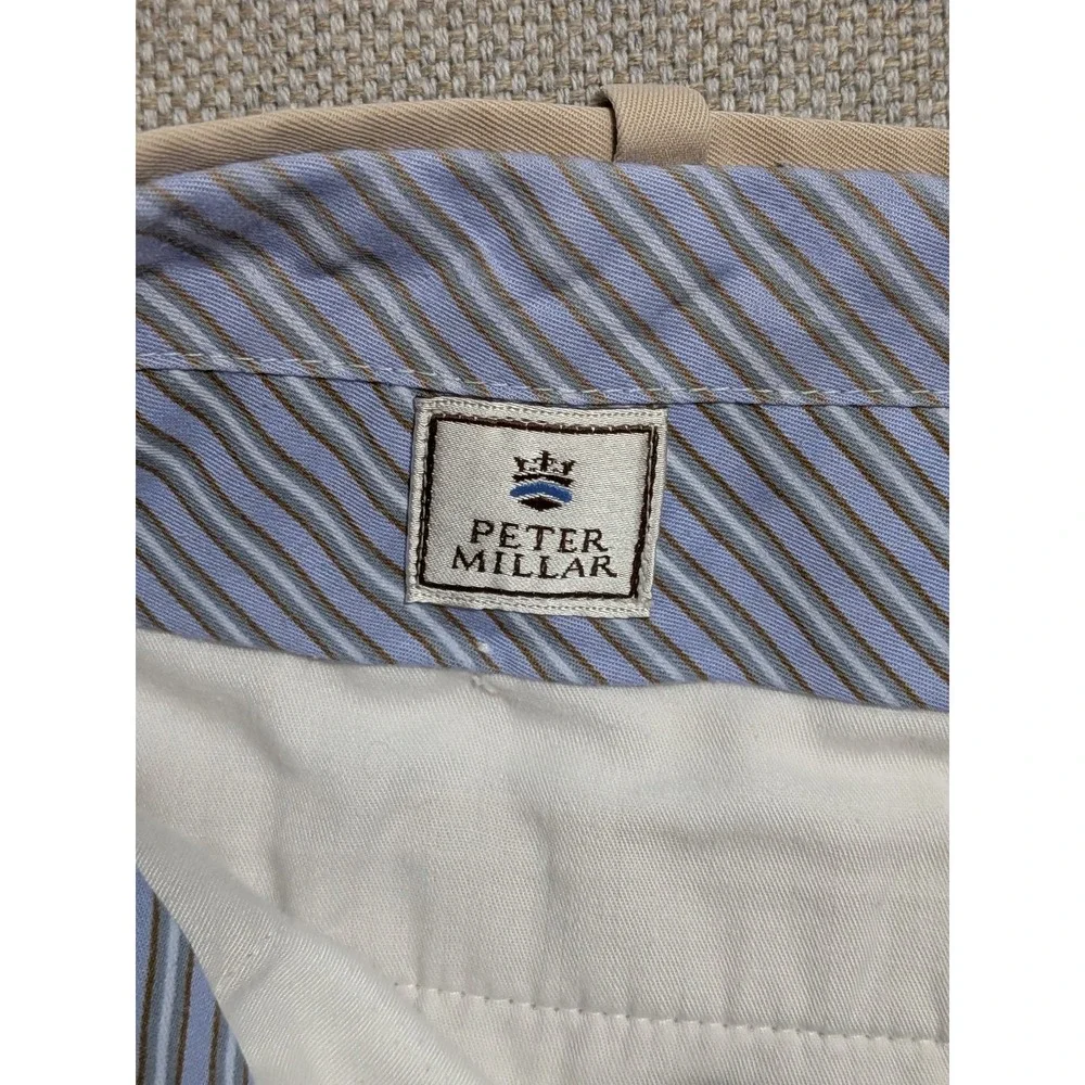 Peter Millar Shorts Men's Khaki Size 35x9 Flat Front 100% Cotton Chino Summer